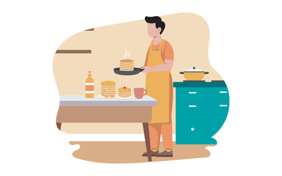 Man Serving Fresh Homemade Pancakes