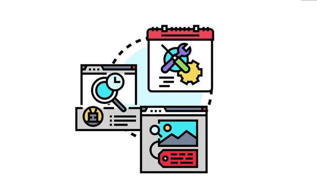 On page optimization process involves a calendar managing technical tools, content analysis for speed, and website elements for improved search engine ranking