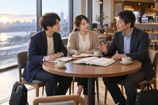 出勤前のカフェ勉強会で知識と交流を深める社会人