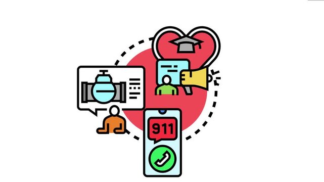 Business process icon professional readiness, education, communication, and immediate support for urgent situations or technical issues