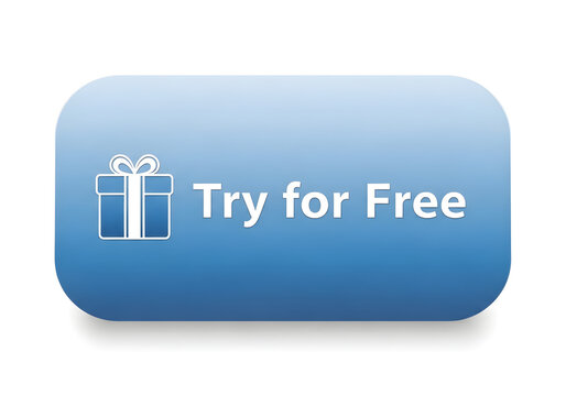 Modern try for free button with gift icon isolated on white background