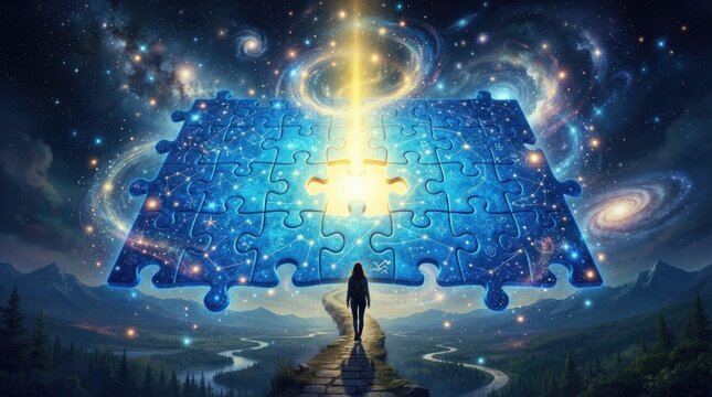 Cosmic Puzzle Gateway Leading to an Ethereal Journey Path