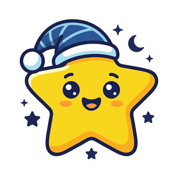 Cute sleeping star cartoon character with night cap vector illustration