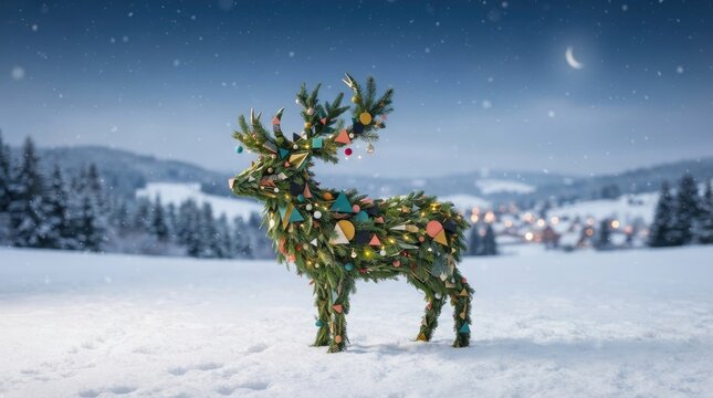 Festive Christmas Tree in Snowy Winter Landscape