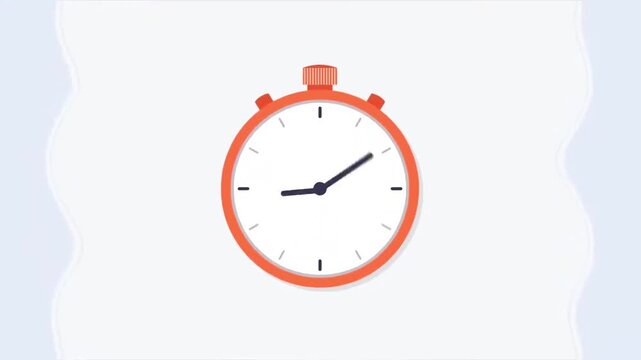 Orange stopwatch animation with moving clock hands indicating countdown time passing quickly in motion graphic video footage
