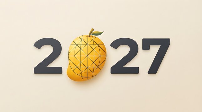 Creative concept with a pineapple replacing the zero in the year 2027