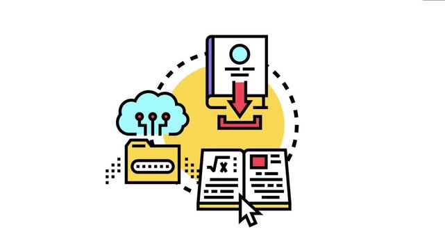Students are downloading educational content from cloud storage to a local folder for offline studying, accessing and learning with digital school materials