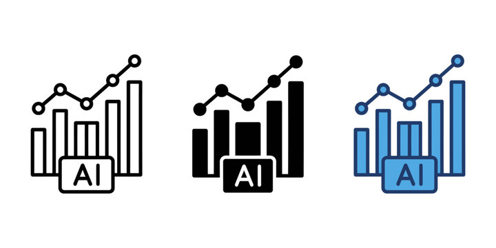 Artificial intelligence chart showing data analysis growth and business financial success with rising graph bars and connecting points on transparent background.