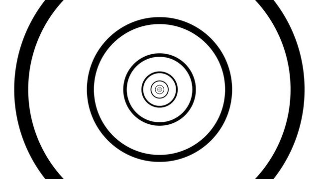 Hypnotic black and white concentric circles tunnel motion background, loop abstract