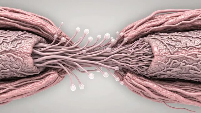 Peripheral nerve regeneration, showing nerve fibers gradually extending across a previously damaged section