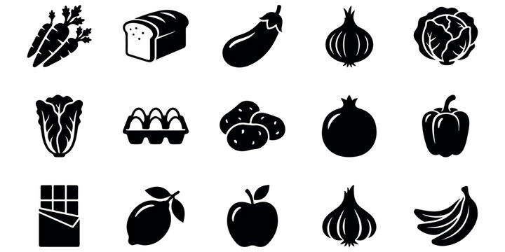 Minimalist vegetable and bread icons set for food branding and infographic design