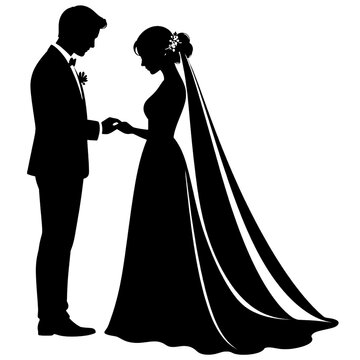 Bride and Groom Wedding Silhouette Holding Hands