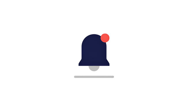 Minimalist of a dark blue notification bell with a small orange dot and a gray line underneath on a clean white background surface