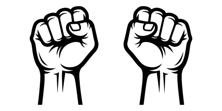 Black and white vector illustration of two raised fists for protest