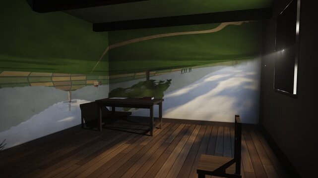 Camera Obscura Projecting Inverted Countryside Into Dark Room Seamless Loop