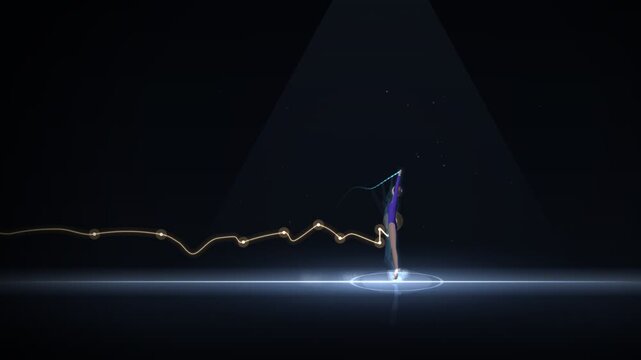 Gymnast Tumbling Pass Double Back Somersault With Glowing Arc Seamless Loop