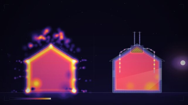 Thermal Camera House Sections Comparing Heat Loss And Insulation Seamless Loop