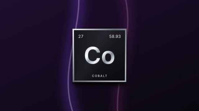 Cobalt element periodic table silver plaque on a purple background