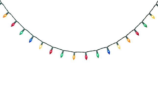 Festive christmas string lights with multicolored bulbs isolated