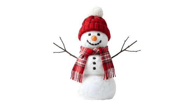 Cute snowman figurine with red knit hat and scarf