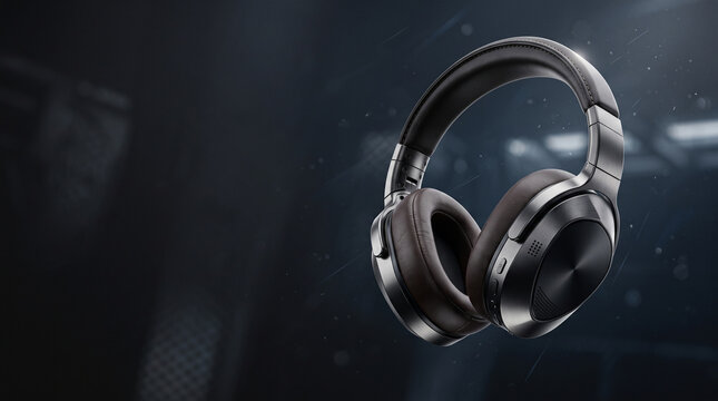 Ultra-Realistic Luxury Headphone Product Advertisement with Sculptural Ear Cups, Metallic Details and Futuristic Lighting.