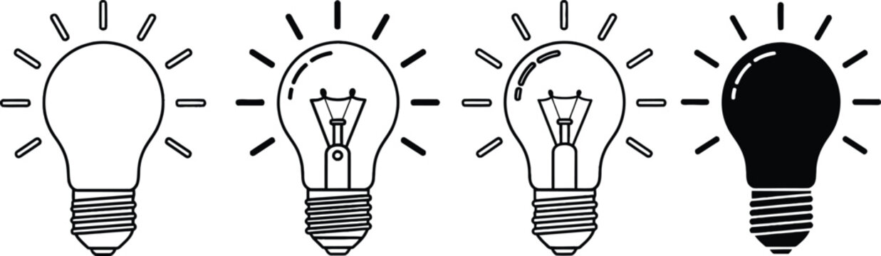 Collection of light bulb icons representing ideas and inspiration with creative
