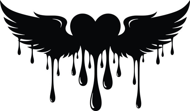 Bleeding heart icon with wings silhouette graphic bleeding silhouette