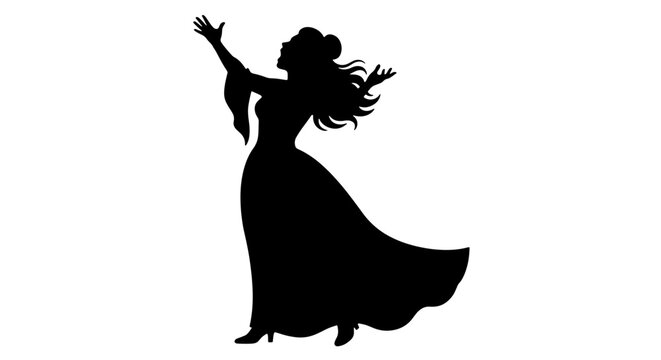 Opera singer silhouette with arms raised, dramatic performance for music or theatre logo