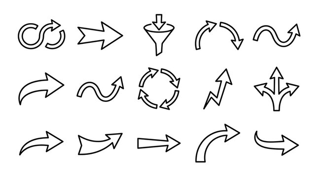 Set of hand drawn sketch style arrow icons for website navigation and design with handdrawn navigation direction collection illustration business movement creative