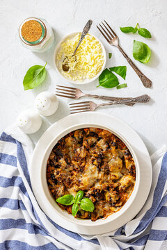 Ground beef mushroom casserole with melted cheese
