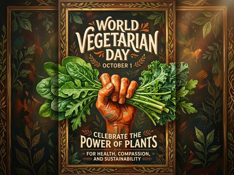 World vegetarian day poster design celebrating plant based power and healthy living