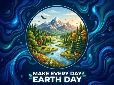 Make every day earth day nature landscape with flowing river and mountains