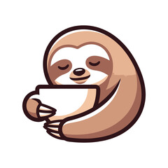 Fototapeta premium Cute cartoon sleepy sloth hugging a coffee cup vector illustration 