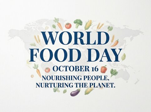World food day awareness poster with map background and vegetable illustrations