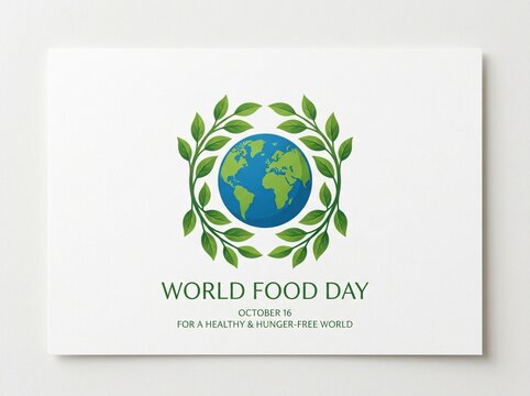World food day concept with globe and laurel leaves on white background