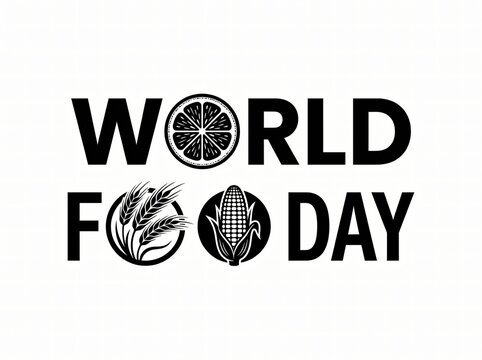World food day black and white logo with wheat and corn icons