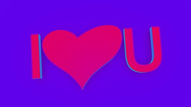 Colorful I love U text with a heart shape instead of the word love