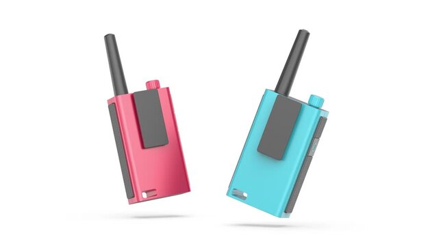 Spinning walkie talkies on white background