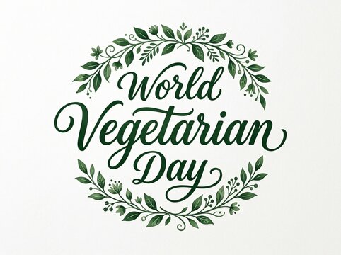 World vegetarian day lettering inside a green leaf foliage wreath with botanical des