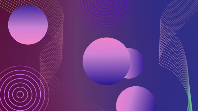 Abstract gradient background with soft-glow circular shapes and wavy line patterns, modern geometric composition smooth color transitions animation