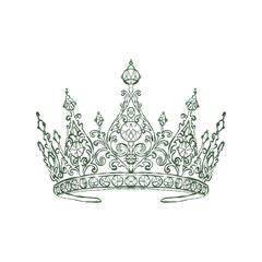 Luxurious vintage royal crown in line art style. Green vector tiara icon isolated on white background. Vector outline illustration of a diadem. © Anastasiia