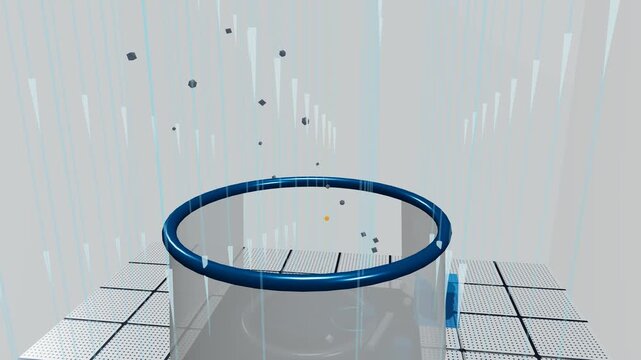 3D animation of laminar airflow in a semiconductor cleanroom visualizing particulate control and zero-vorticity streams protecting a 300mm silicon wafer during manufacturing process
