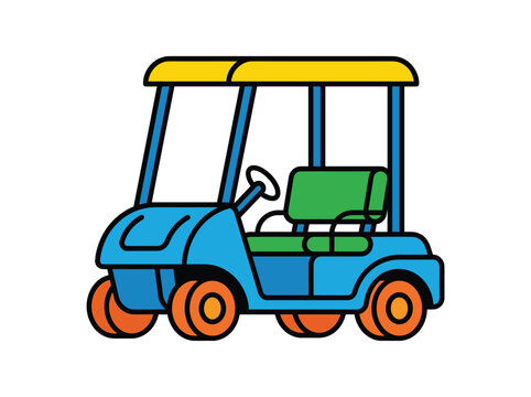 Golf cart vector illustration with bright blue and green colors