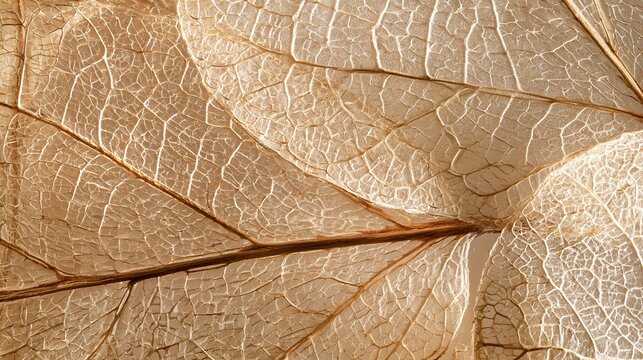 Delicate skeleton leaves texture with visible vein pattern on warm background.