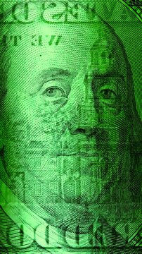 Benjamin Franklin dollar bill close up. Benjamin Franklin on dollar bill appears. 