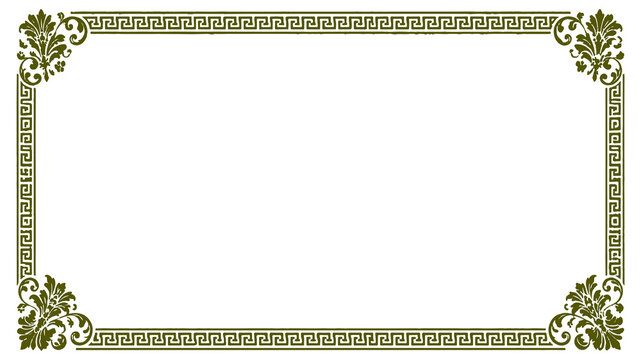 Vintage certificate border frame with Greek key pattern and ornamental floral corners illustration with copy space