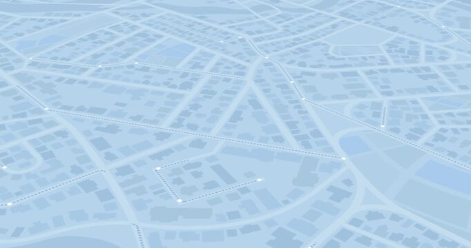 Isometric Urban Map Animation with Illuminated Dotted Travel Lines