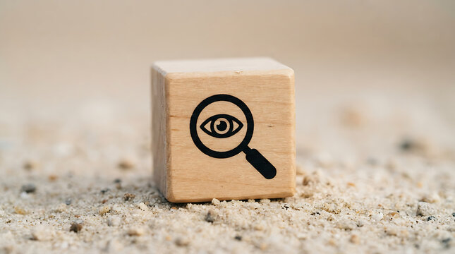 Html code icon on a small wooden block
