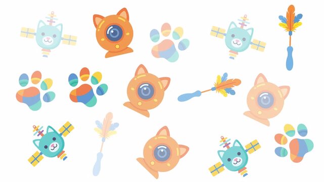 Cute Cat Toys Paw Prints Feather Wand Pattern Animation Loop