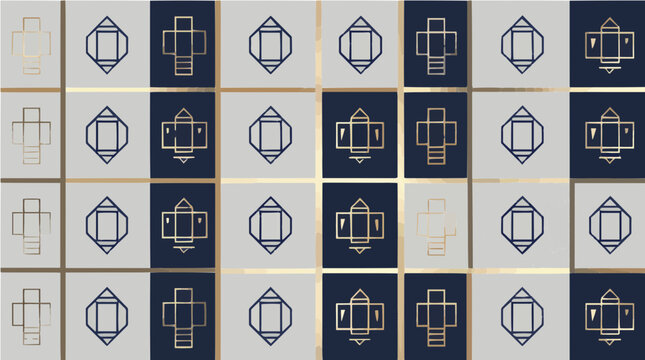 Elegant hanukkah vektor pattern with gold dreidel icons on grid